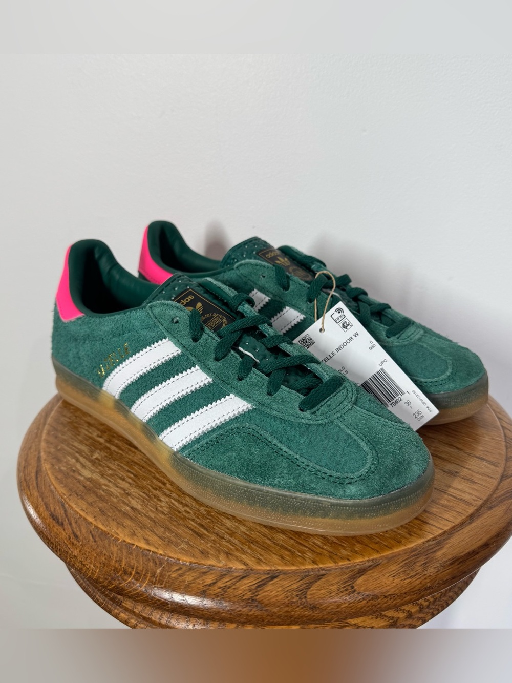 Adidas Gazelle Indoor Collegiate Green Suede Lucid Pink Women’s Size 6.5